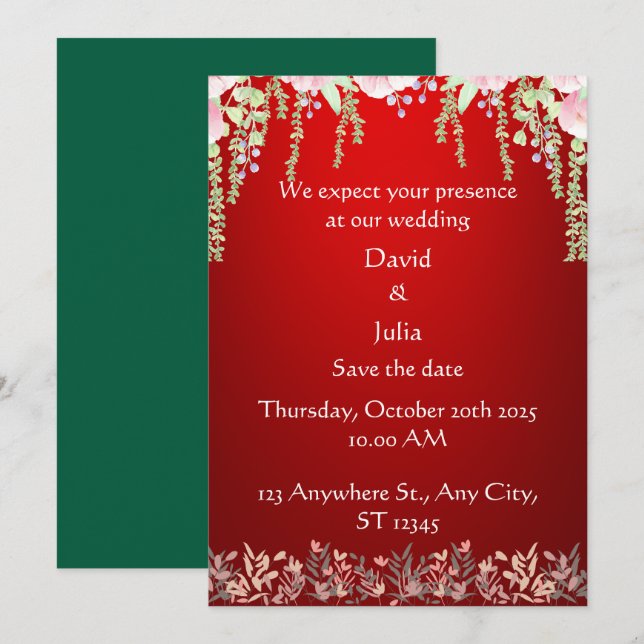 Elegante Rote Flora Einladung (Vorne/Hinten)