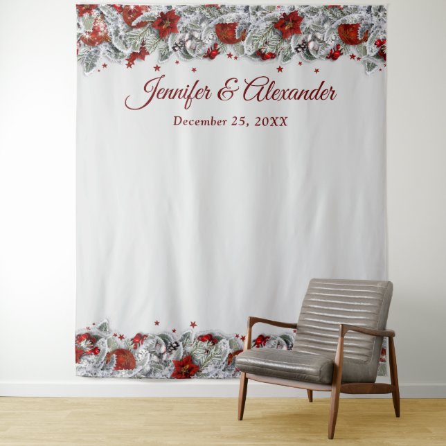 Elegante Rote Flora Hochzeitskabine - Hintergrund Wandteppich (Beispiel)