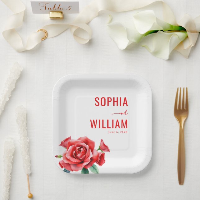 Elegante rote Flora Pappteller (Hochzeit)