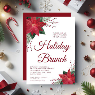 Elegante Rote Flora Poinsettia Holiday Brunch Einladung