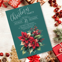 Elegante rote florale Weihnachtsfeier-Einladung
