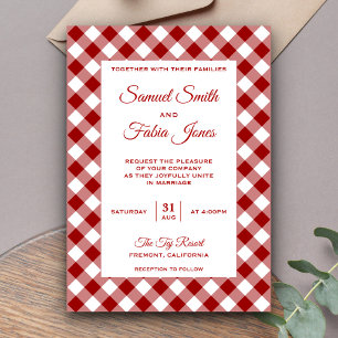 Elegante rote Gingham-Hochzeitseinladung Einladung