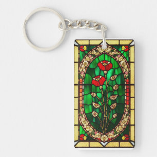 Elegante rote Glasblumen Schlüsselanhänger