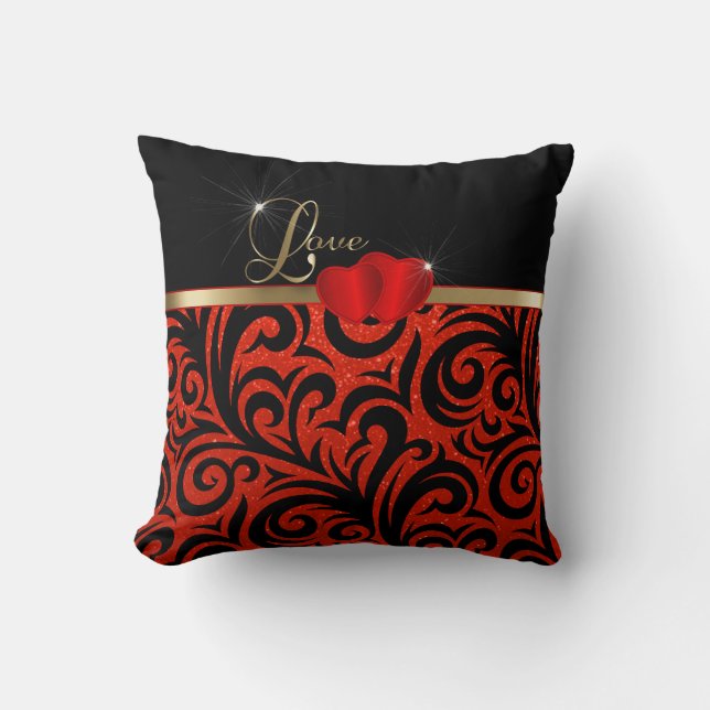 Elegante rote Glitzer-Liebe Kissen (Vorderseite)