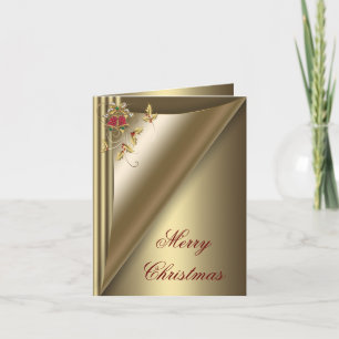 Elegante Rote Glocken und Gold Holly Weihnachtskar Feiertagskarte