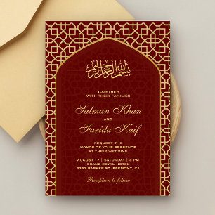 Elegante Rote Gold Islamische Mihrab-Muslime Hochz Einladung