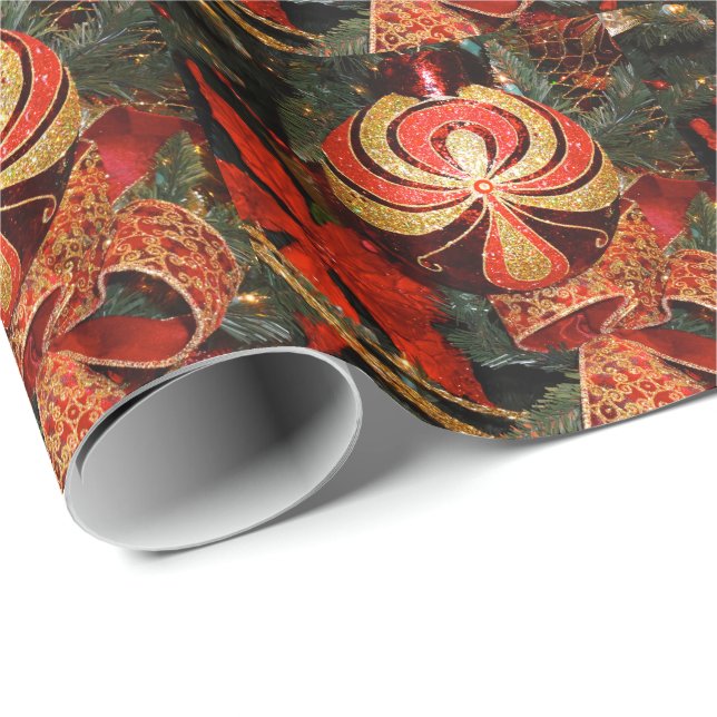 Elegante Rote Gold Weihnachtsschmuck Geschenkpapier (Rolleneckpunkt)