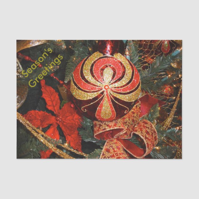 Elegante Rote Gold Weihnachtsschmuck Seidenpapier (Vorderseite)