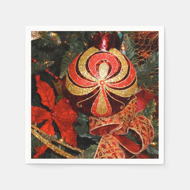 Elegante Rote Gold Weihnachtsschmuck Serviette (Vorderseite)