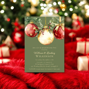 Elegante rote goldene Kugel Weihnachtsfeier-Einlad Einladung