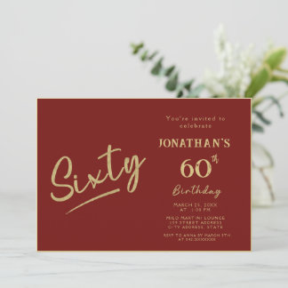 Elegante rote goldene Pinsel-Schrift 60. Geburtsta Einladung