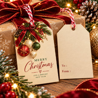Elegante rote goldene Weihnachtsgeschenkanhänger Geschenkanhänger
