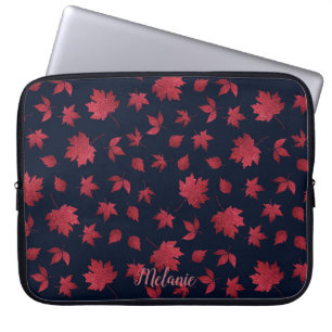 Elegante rote Herbstblätter auf schwarzem personal Laptopschutzhülle