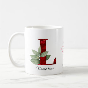 Elegante rote Herz-Blumen-Initiale L-Tasse Kaffeetasse