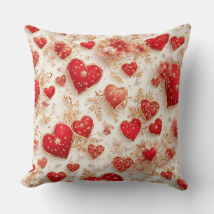 Elegante rote Herzen mit goldenen floralen Details Kissen