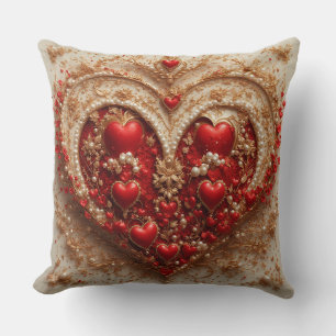 Elegante rote Herzen mit goldenen floralen Details Kissen