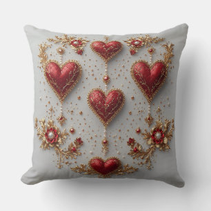 Elegante rote Herzen mit goldenen floralen Details Kissen