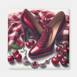 Elegante rote High Heels mit Cherry Magnet