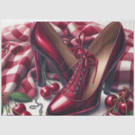 Elegante rote High Heels mit Cherry Seidenpapier
