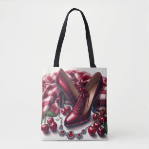 Elegante rote High Heels mit Cherry Tasche