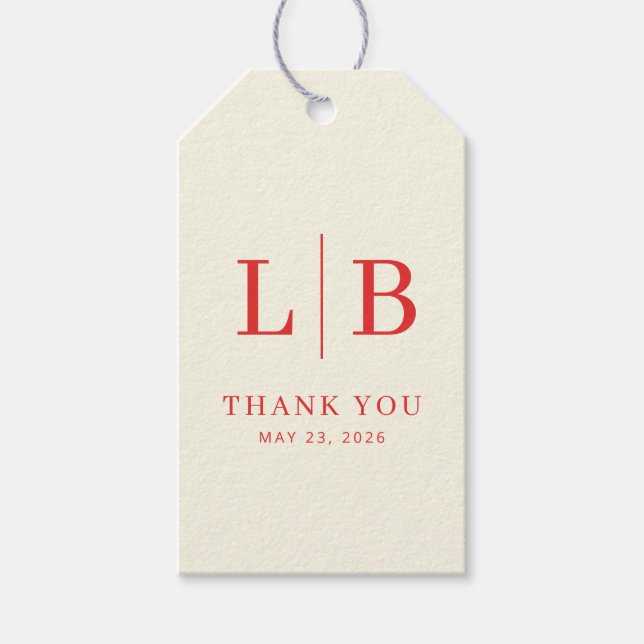 Elegante rote Initialen Geschenkanhänger (Vorderseite)