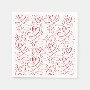 Elegante rote Kalligrafie-Herzen Hochzeitsserviett Serviette
