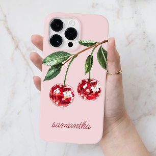 Elegante rote Kirsche Personalisierte Script Name Case-Mate iPhone 14 Pro Max Hülle