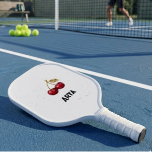Elegante rote Kirsche und goldene Blätter Ästhetik Pickleball Schläger