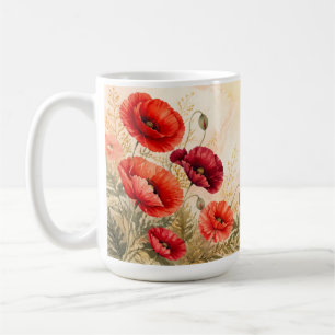 Elegante rote Klatschmohn-Wasserfarben-Blumen Kaffeetasse
