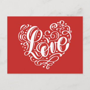 Elegante rote Liebeshochzeit Herz-Typografie Herze Postkarte