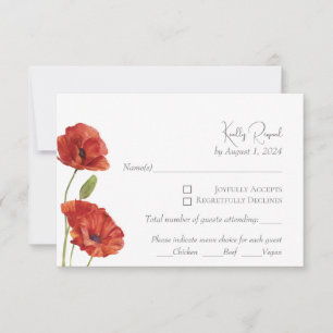 Elegante rote Mohn-Wasserfarben-Blumen Hochzeit RS RSVP Karte