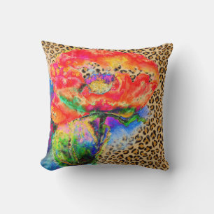 Elegante rote Mohnblumenmalerei - Leopardenmuster Kissen