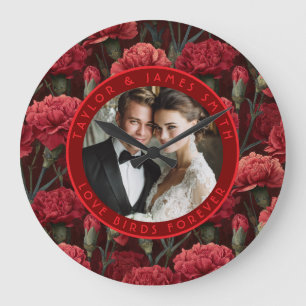 Elegante rote Nelken-Ästhetik Botanische Hochzeit Große Wanduhr