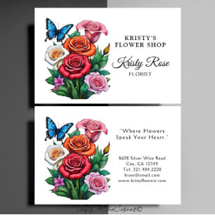 Elegante Rote Orange Rose Blume Butterfly Florist Visitenkarte