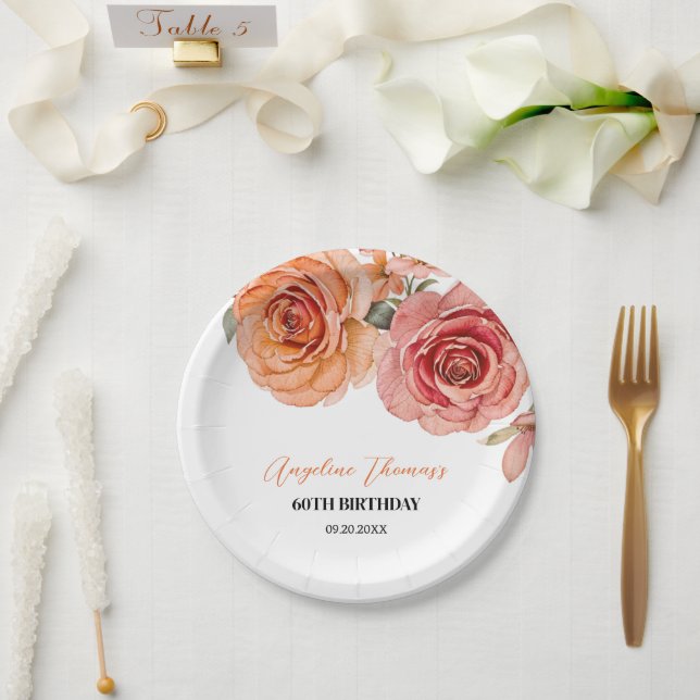 Elegante Rote Orange Rose Geburtstag Pappteller (Hochzeit)