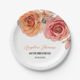 Elegante Rote Orange Rose Geburtstag Pappteller