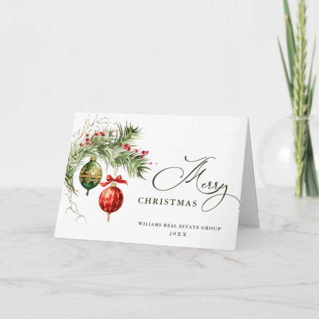 Elegante Rote Ornament Frohe Weihnachten Unternehm (Vorderseite)
