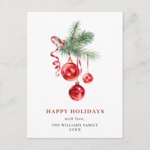 Elegante Rote Ornament Frohe Weihnachtsfeiertage Postkarte
