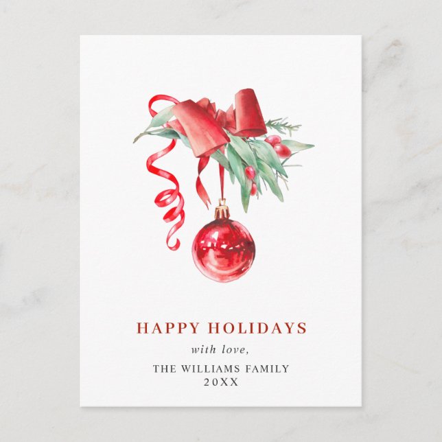 Elegante Rote Ornament Frohe Weihnachtsfeiertage Postkarte (Vorderseite)