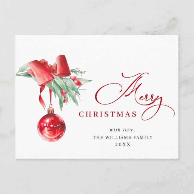 Elegante Rote Ornament Frohe Weihnachtsfeiertage Postkarte (Vorderseite)