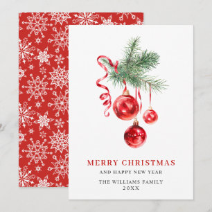 Elegante Rote Ornament Frohe Weihnachtsgrüße Feiertagskarte
