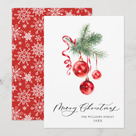 Elegante Rote Ornament Frohe Weihnachtsgrüße Feiertagskarte