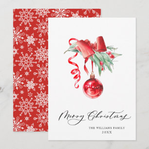 Elegante Rote Ornament Frohe Weihnachtsgrüße Feiertagskarte