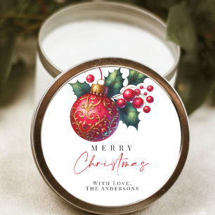 Elegante Rote Ornament Weihnachten Runder Aufkleber