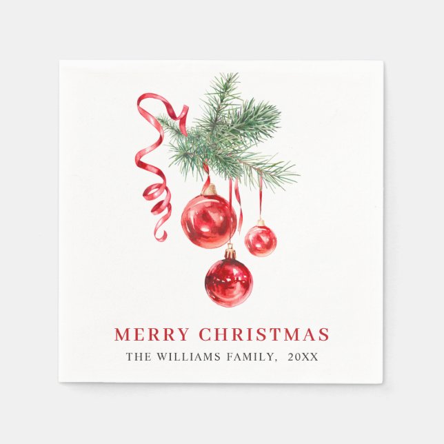 Elegante Rote Ornament Weihnachtsfeier Napki Serviette (Vorderseite)