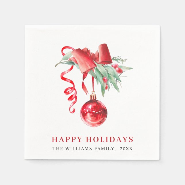 Elegante Rote Ornament Weihnachtsfeier Serviette (Vorderseite)
