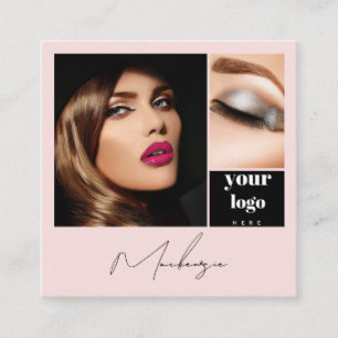 Elegante Röte-Pink-Schwarze Schrift 3 Foto-Make-up Quadratische Visitenkarte