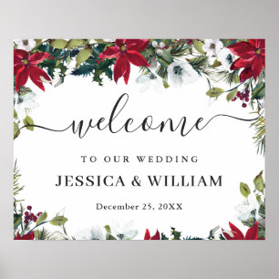 Elegante rote Poinsettie Kiefern Pelz Hochzeit Wil Poster