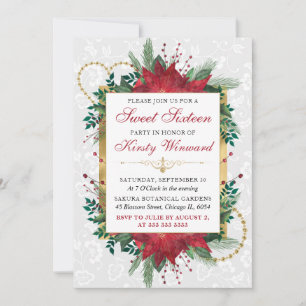 Elegante rote Poinsettie Sweet Sixteen Einladung