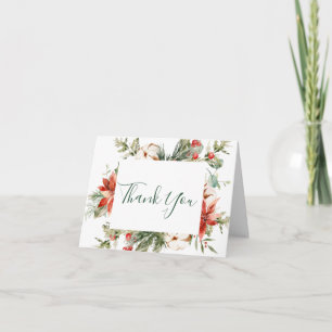 Elegante rote Poinsettie Tannen Wasserfarbe Dankes Dankeskarte